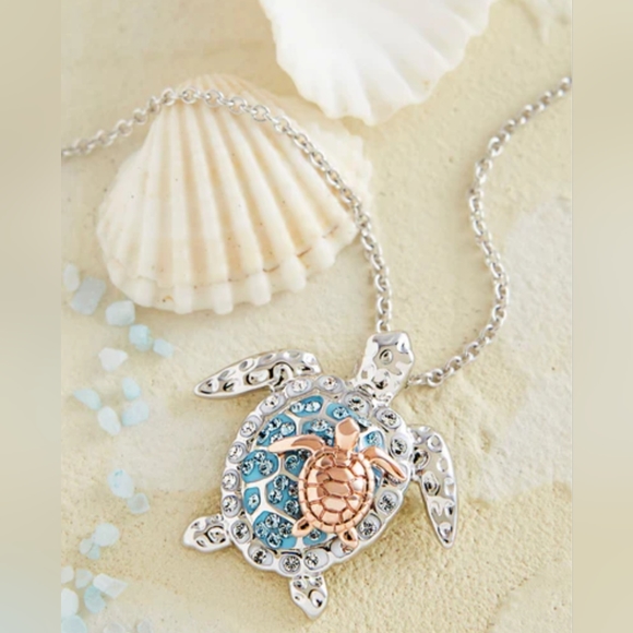 New Crystal Mom & Baby Sea Turtle Pendant Necklace - Picture 2 of 10